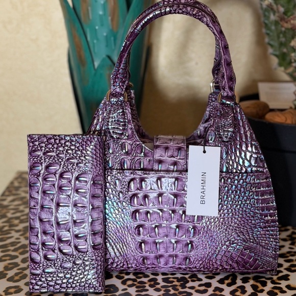 Brahmin Iridescent Purple Crocodile-Embossed Shoulder Bag FiRM - Picture 5 of 16